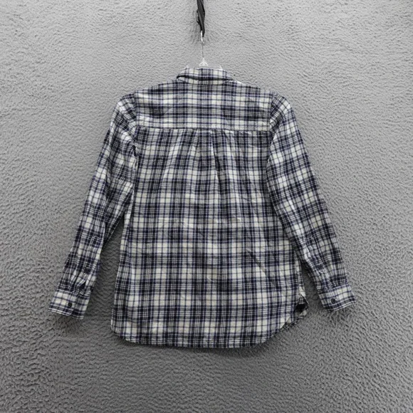 Madewell Slim Fit Ex Boyfriend Flannel Shirt Small Blue Ivory Plaid Women Casual - Picture 2 of 9